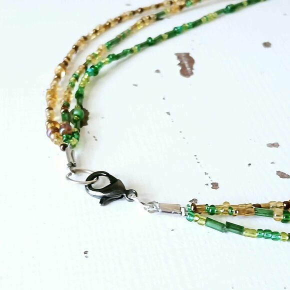 Seed Bead Necklace & Earring Set, Macrame Dangle Earrings, Layered Necklace 2 PC - Picture 5 of 7